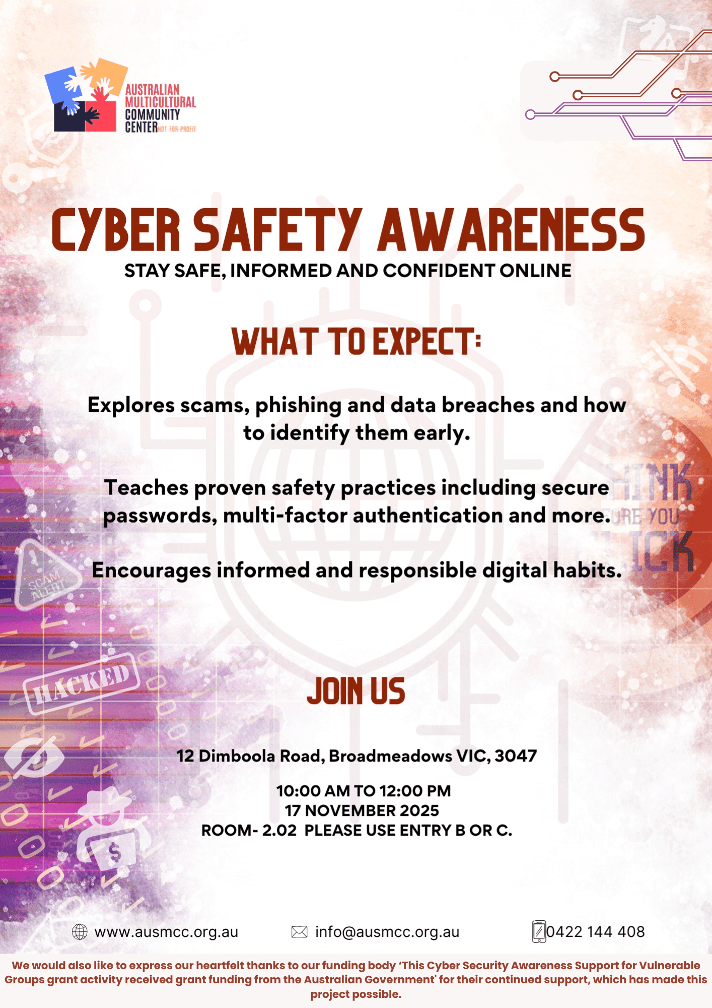 Cyber Safety With CALD Seniors Group flyer